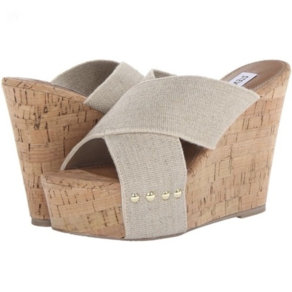Steve Madden Pride Cork Wedges - Natural Fabric - Size 9